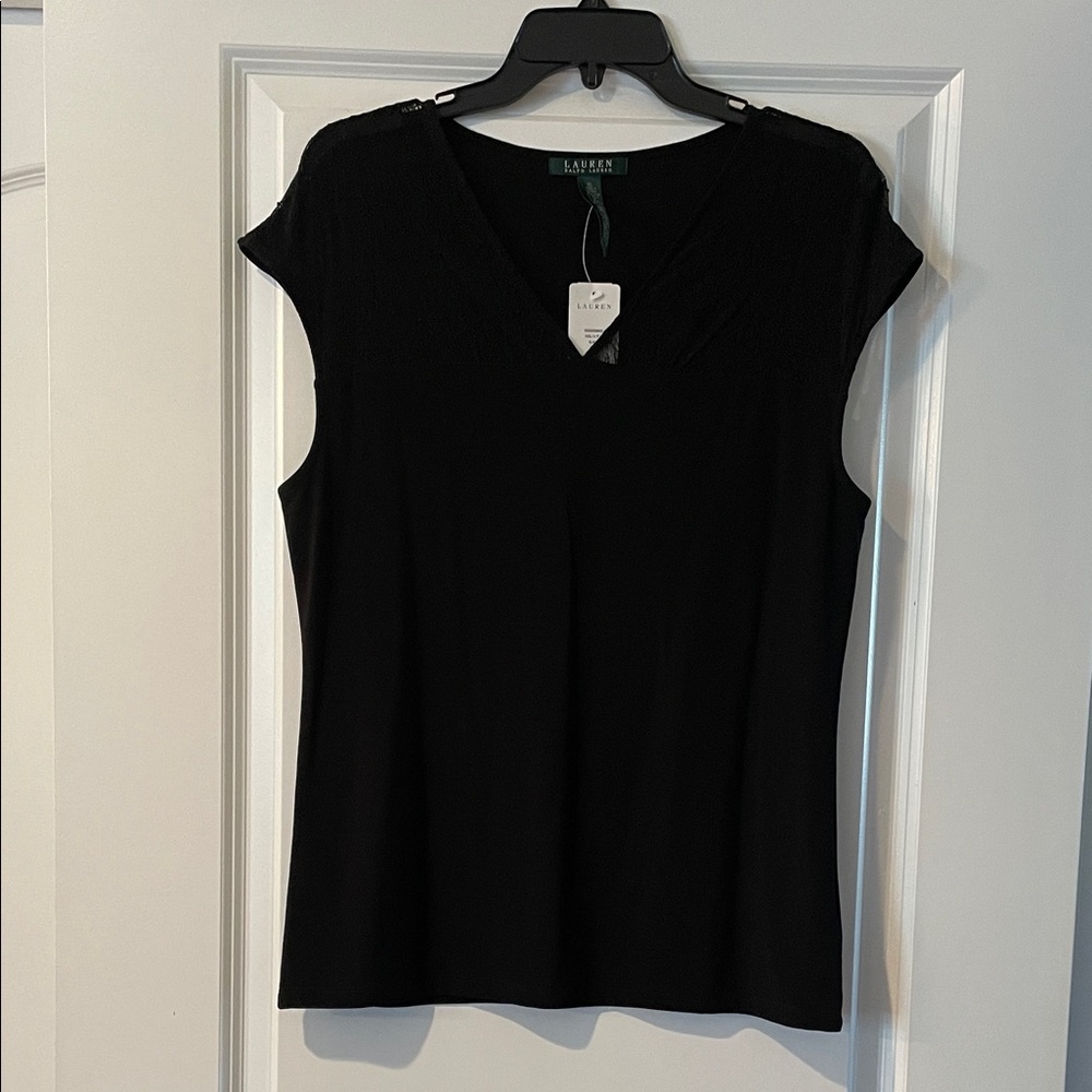 Lauren Ralph Lauren Black Cap Sleeve Blouse